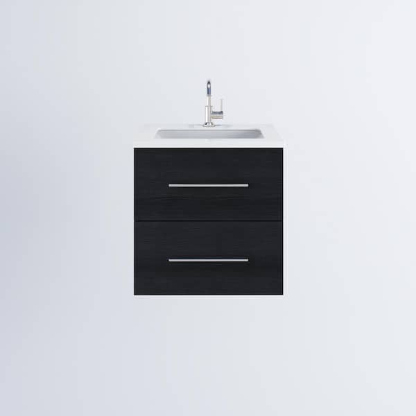 VOLPA USA AMERICAN CRAFTED VANITIES Napa 24 W x 22 D x 21-3/8 H Single Sink Bathroom Vanity Wall Mounted in Black Ash with White Quartz Countertop