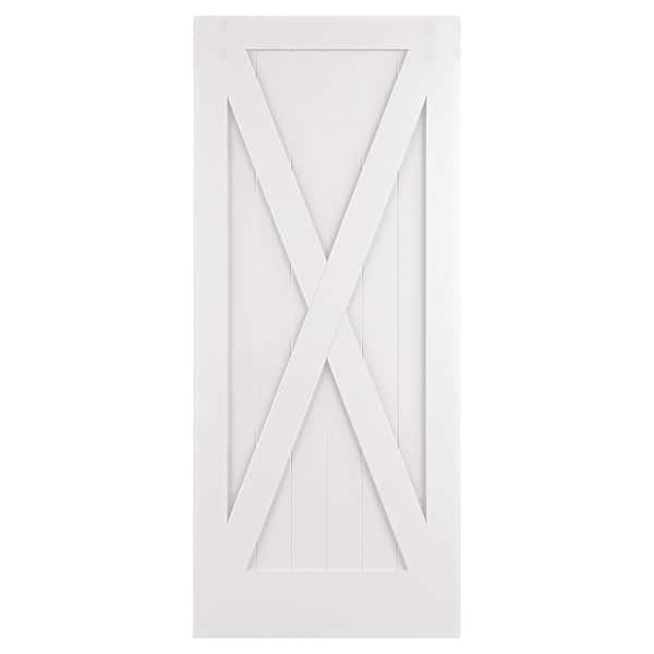 Builders Choice 36 in. x 84 in. X Panel V-Groove Square Sticking Primed Interior Wood Barn Door Slab