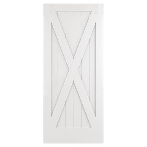Builders Choice 42 in. x 84 in. X Panel V-Groove Square Sticking Primed Interior Wood Barn Door Slab