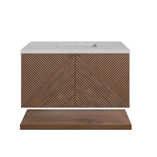 James Martin Vanities Marcello 36.0 in. W x 23.5 in. D x 37.2 in. H Bathroom Vanity in Chestnut with Eternal Serena Quartz Top