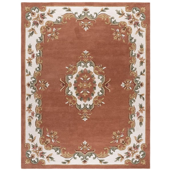 Aubusson 8 ft. x 10 ft. Peach/Ivory Traditional Medallion Area Rug