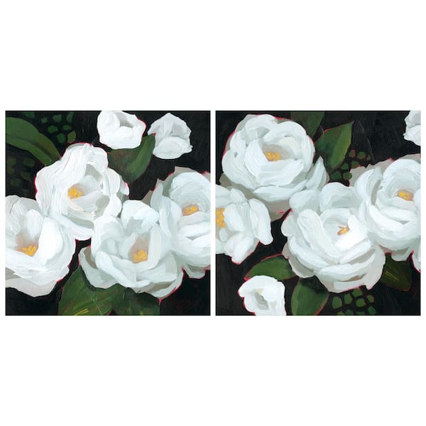 White Blossom Serenity I and II Flower Free Floating Reverse Unframed Printed Tempered Glass Wall Art 38 in. x 38 in.