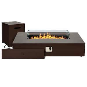 56 in. 50.000 BTU Iron Propane Outdoor Fire Pit Table with Tank Table and Glass Wind Guard