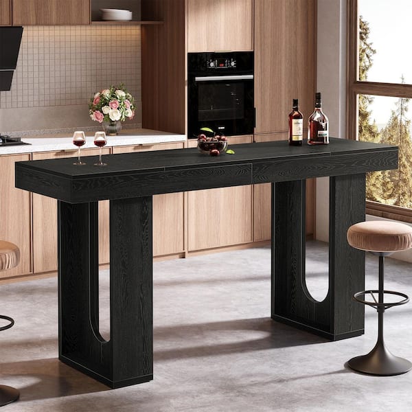 BYBLIGHT 37.4 in. H Black Rectangle Wood Bar Table, Narrow Long