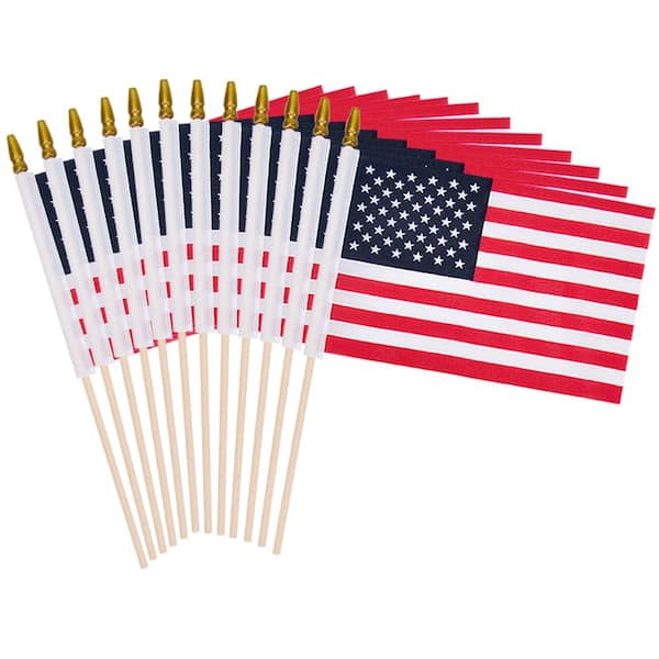 ITOPFOX 12-Piece 1 ft. x 0.6 ft. Polyester Mini USA Hand Held Stick Flag with Kid-Safe Spear Top