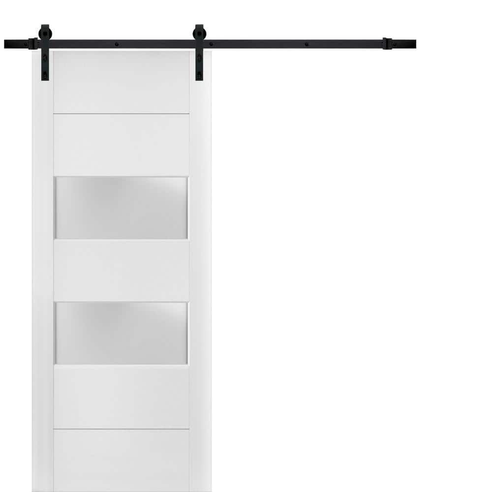 Assembly Required 18 in. x 80 in. 2-Lite Frosted Glass White Finished Pine Wood Sliding Barn Door with Hardware Kit price history on PriceWatchPro