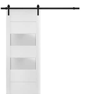 4010 32 in. x 96 in. 2 Lite Frosted Glass White Finished Pine Wood Sliding Barn Door with Hardware Kit