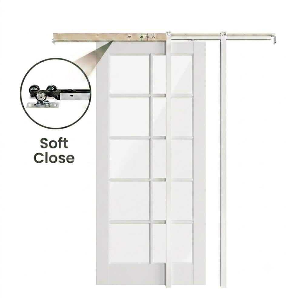 30 in. x 80 in. White Primed Solid Core MDF 10-Lite Clear Glass Sliding Pocket Door With Frame and Hardware. price history on PriceWatchPro