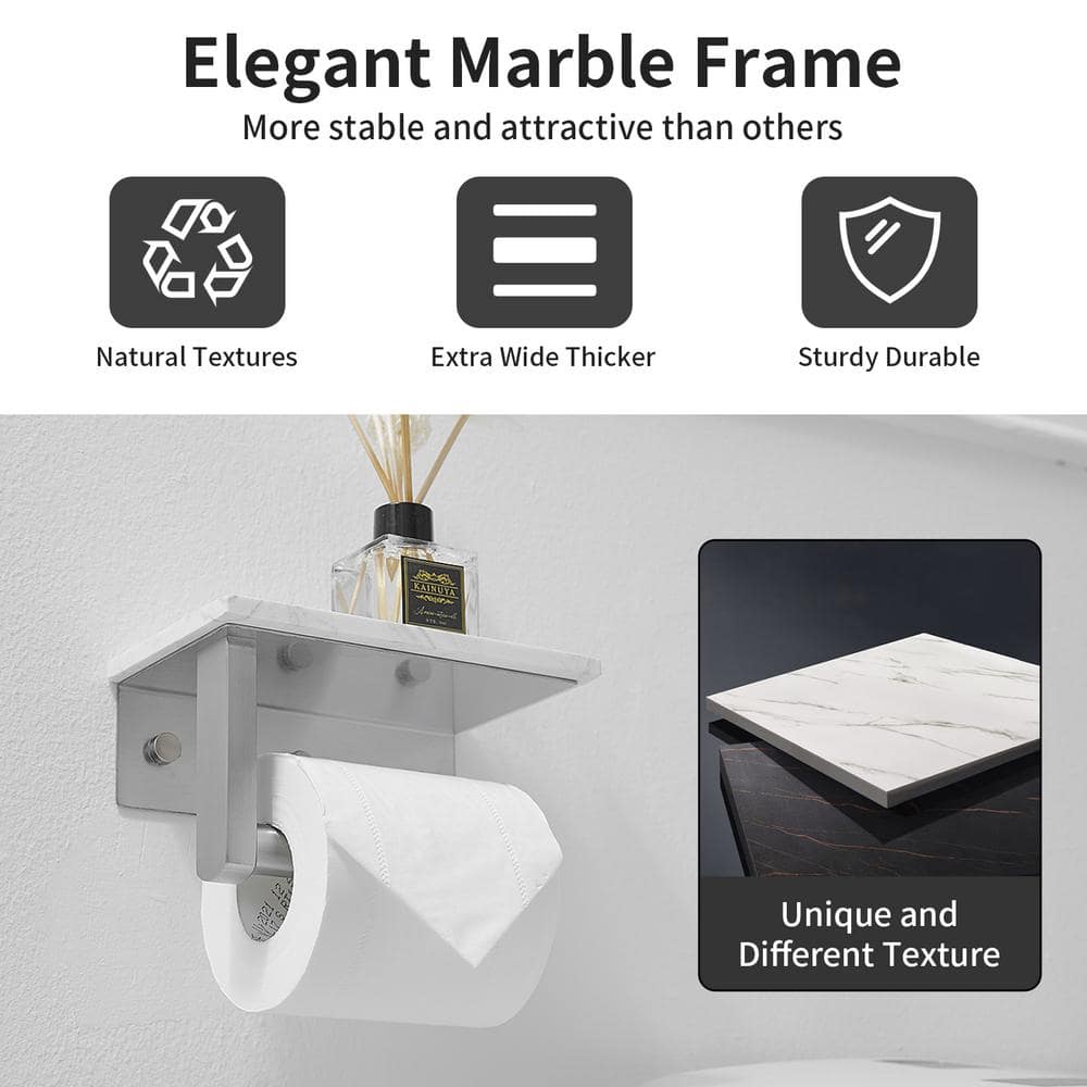 Brushed Gold Wall Mounted Toilet Paper Holder with Marble Shelf