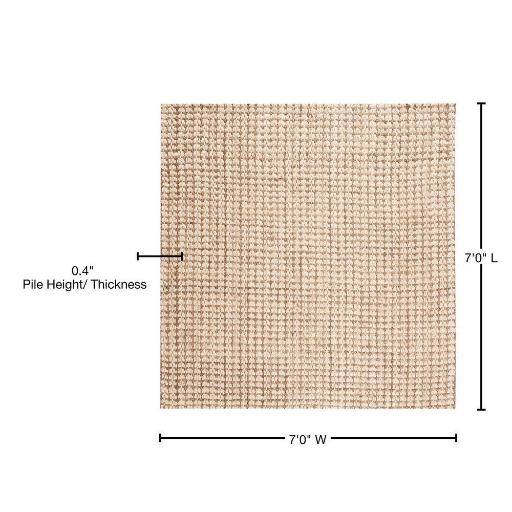 Ivory and Natural Jute Square Hand-Woven Area Rug