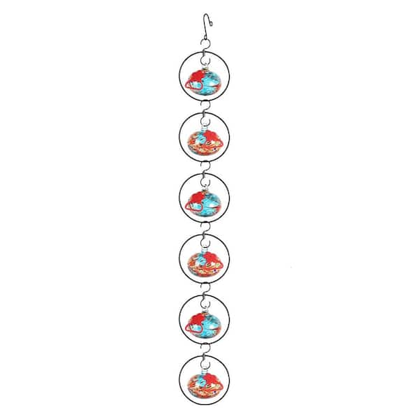 Blue Cast Iron, Glass Bird Feeder Flexible 6-Circular Hummingbird Feeders w/ 6 Adjustable Silicone Perch (Blue) (6-Pack)