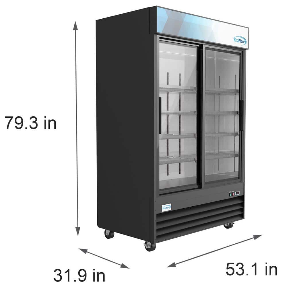 Black Double Door Glass Merchandiser Refrigerator with Wire Shelves