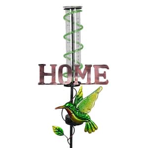 2.63 ft. Multi-Color Metal Solar Hummingbird Rain Gauge Reads HOME Garden Stake