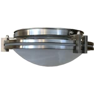 15 in. Brushed Nickel Flush Mount Fixture with Frosted White Opal Glass Shade