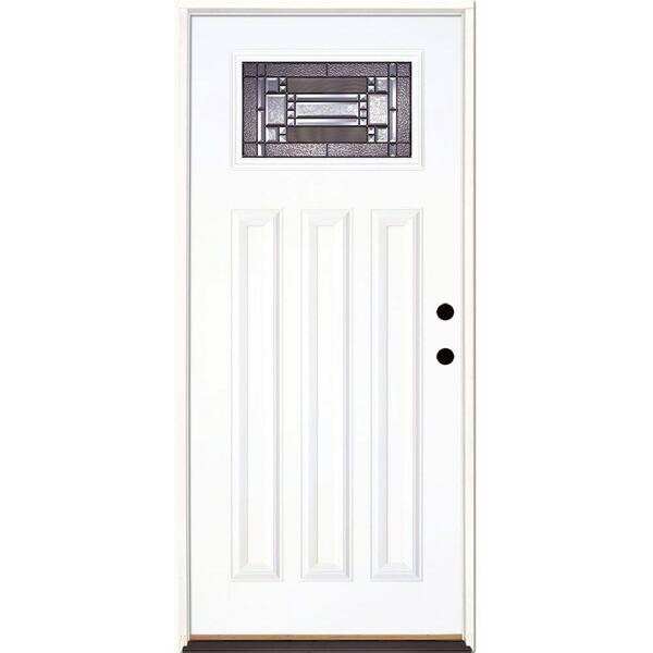 Feather River Doors 37.5 in. x 81.625 in. Preston Patina Craftsman Unfinished Smooth Left-Hand Inswing Fiberglass Prehung Front Door