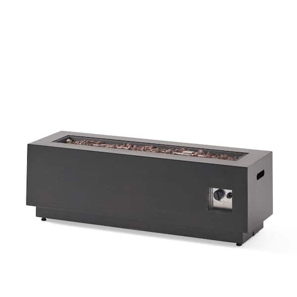 Unbranded 40 in. Dark Grey Rectangular Metal Propane Fire Pit - 50,000 BTU