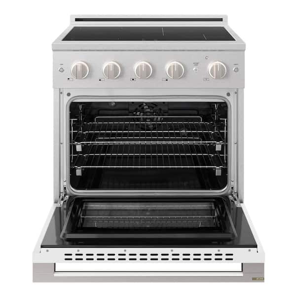 30 in. 4.2 cu. ft. Marino Induction Range with 4 Burner Elements and Electric Oven in Satin Stainless with White Matte