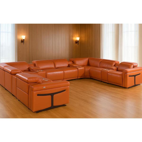 172.00 in. Square Arm 12 piece Leather U-Shaped Sectional Sofa in. Brown