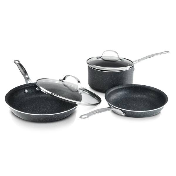 Granitestone 5 Piece Aluminum Ultra Durable Non Stick Diamond Infused Cookware Set With Glass Lids 2255 The Home Depot