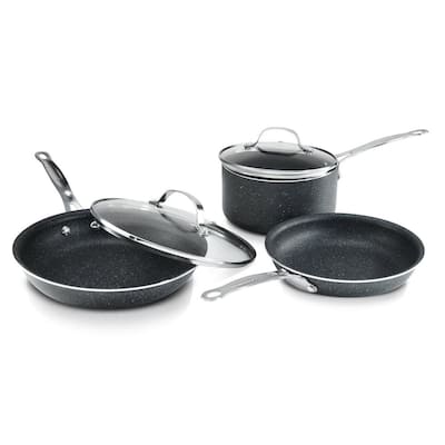 5-Piece Aluminum Ultra-Durable Non-Stick Diamond Infused Cookware Set with Glass Lids