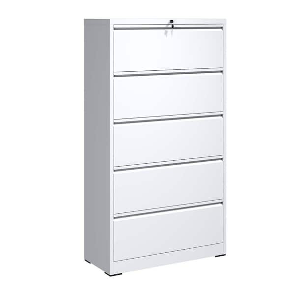 Tidoin 35.43 in. W x 64.1 in. H x 15.75 in. D Steel Storage Cabinet Locker with 5-Drawer in White