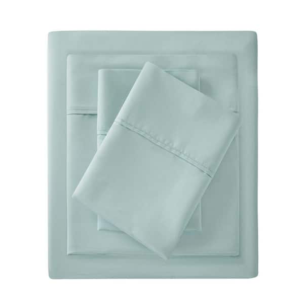 Madison Park 1500-Thread Count 4-Piece Seafoam Cotton Blend King Wrinkle Free Sheet Set
