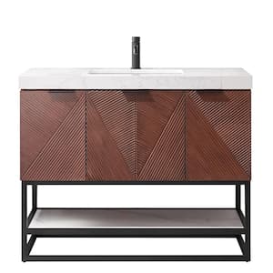 Mahon 42 in. W x 22 in. D x 33.9 in. H Single Sink Bath Vanity in Walnut with White Grain Composite Stone Top