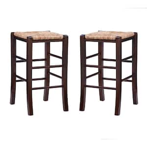 Marlene 24.4 in. Walnut and Rush Seat Backless Counter Stool (Set of 2)