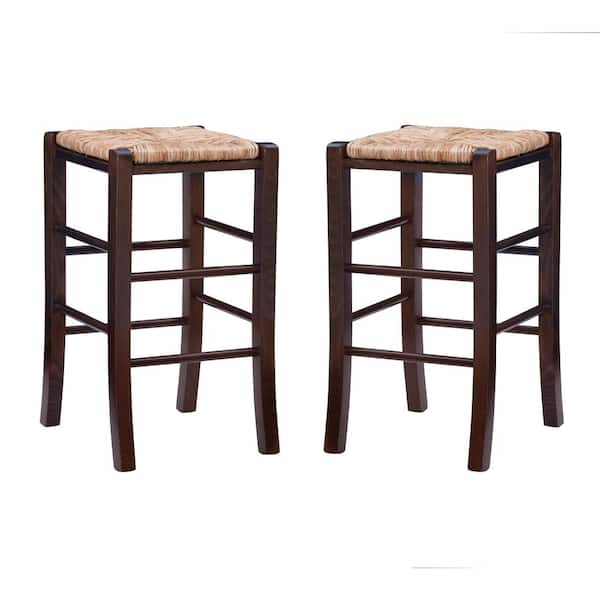 Linon Home Decor Marlene 24.4 in. Walnut and Rush Seat Backless Counter Stool (Set of 2)