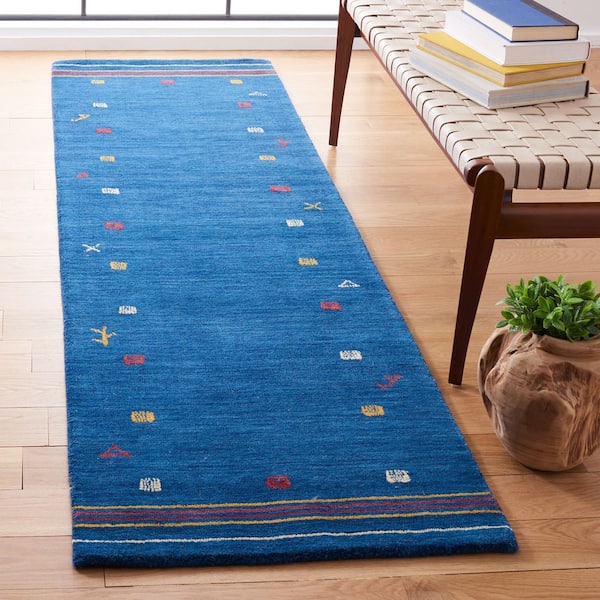 Himalaya Blue 2 ft. x 8 ft. Solid Color Striped Runner Rug