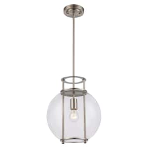 Grove 1-Light Brushed Nickel Pendant Light Fixture with Clear Glass Globe Shade