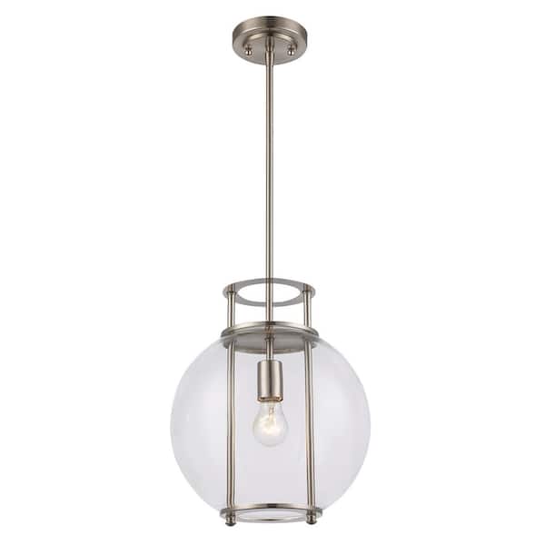 Bel Air Lighting Grove 1-Light Brushed Nickel Pendant Light Fixture with Clear Glass Globe Shade