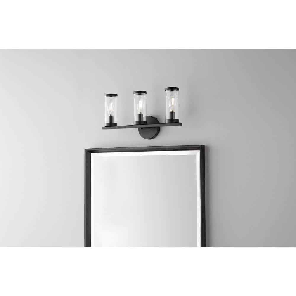 Loveland 16.625 in. 3-Light Black Bathroom Vanity Light Fixture with Clear Glass Shades price history on PriceWatchPro