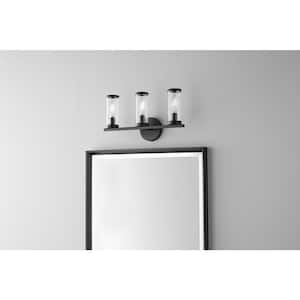 Loveland 16.625 in. 3-Light Black Bathroom Vanity Light Fixture with Clear Glass Shades