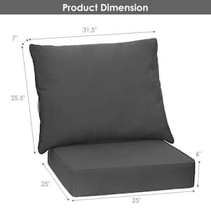 25 in. x 25 in. 2-Piece Deep Seating Outdoor Lounge Chair Cushion with Rope Belts in Gray