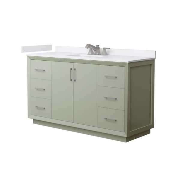Strada 60 in. Single Freestanding Light Green Bath Vanity with White Cultured Marble Top