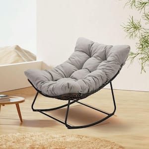 Gray Metal Outdoor Rocking Chair with Gray Cushion