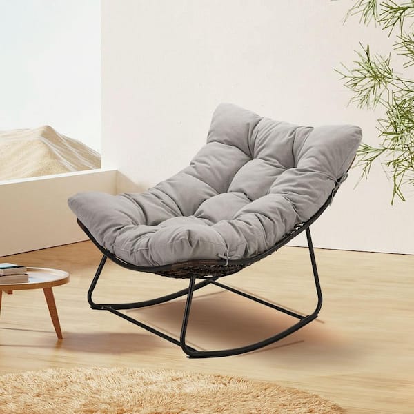 Cesicia Gray Metal Outdoor Rocking Chair with Gray Cushion RCRChair003 ...