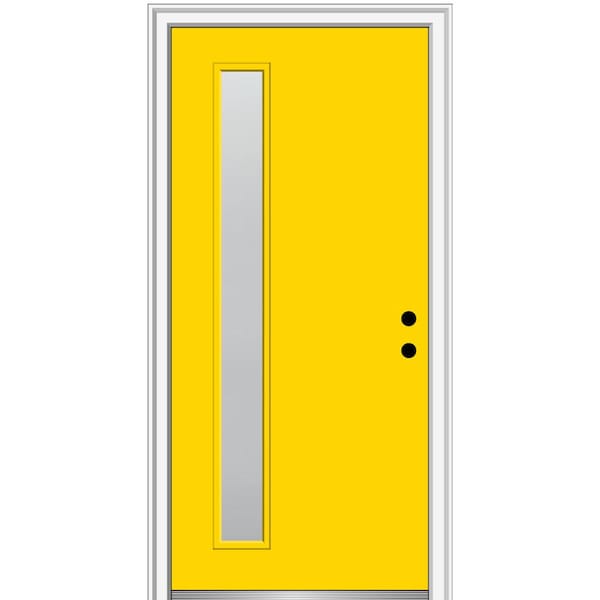 MMI DOOR 32 in. x 80 in. Viola Left-Hand Inswing 1-Lite Frosted Midcentury Painted Fiberglass Smooth Prehung Front Door