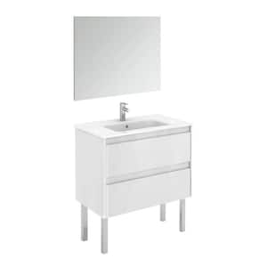 Ambra 31.6 in. W x 18.1 in. D x 32.9 in. H Single Sink Bath Vanity in Matte White with White Ceramic Top and Mirror