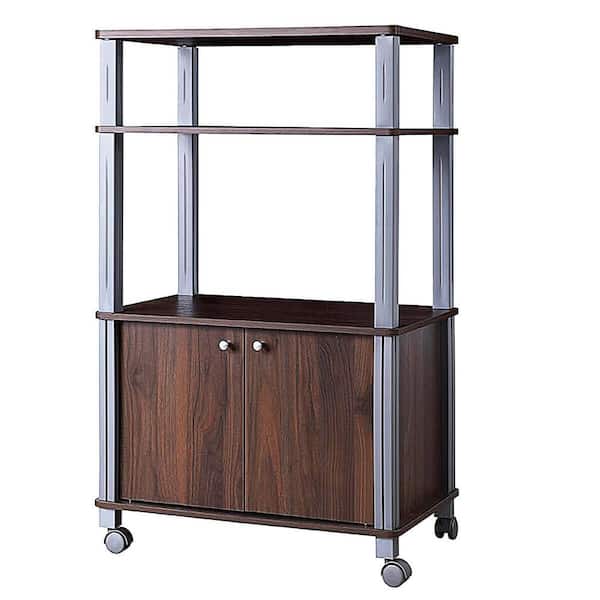 ANGELES HOME Walnut Microwave Rack Stand Rolling Storage Cart