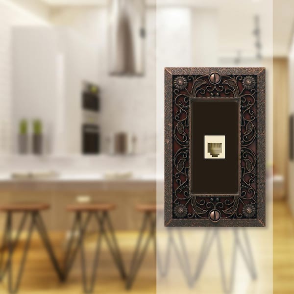 Filigree 1 Gang Phone Metal Wall Plate - Aged Bronze