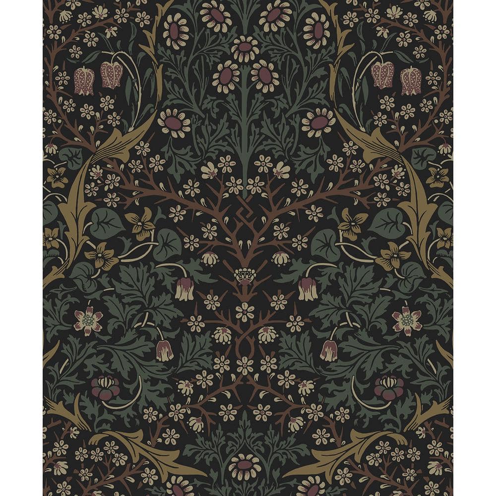 Victorian Garden Floral Matte Black and Gold Pre-pasted Wallpaper