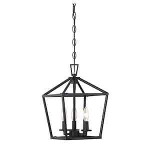 Townsend 10 in. W x 15 in. H 3-Light Matte Black Metal Lantern Pendant Light