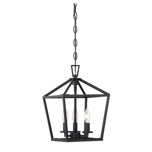 Savoy House Townsend 10 in. W x 15 in. H 3-Light Matte Black Metal Lantern Pendant Light
