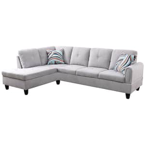 25 in. W Rolled Arm 2-Piece Fabric Straight Sofa in Gray