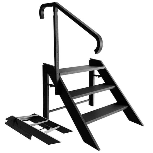 1.93 ft. 3-Step Iron Foldable Step Stool Ladder with Height Adjustable Handrail for Home,Travel Trailer (7.16 ft. Reach)