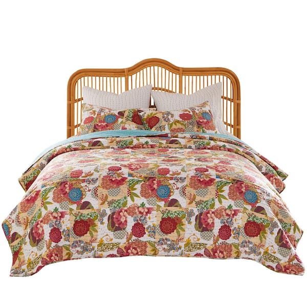 Jewel Floral White 2-Piece Cotton Twin/XL Quilt Set
