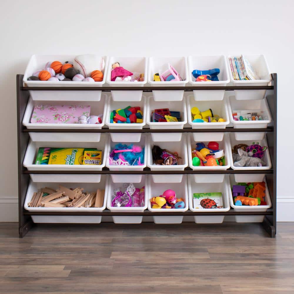 Espresso Extra Large Kids' Toy Storage Organizer with 20 Bins