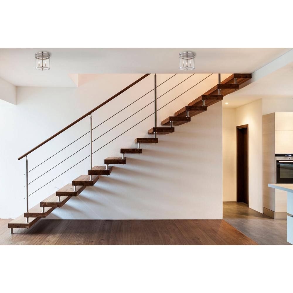 Penrose 3-Light Satin Nickel and Clear Glass Semi-Flush Mount